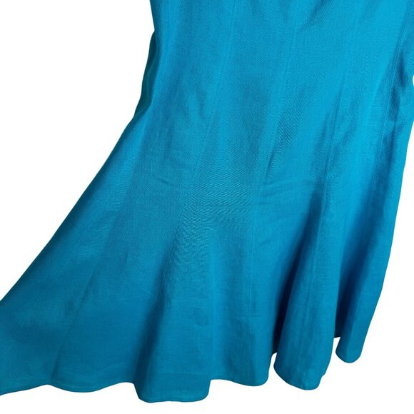 Talbots Sz 12P Turquoise 100% Linen ALine Resort Dress Vacationcore Quiet Luxury - Picture 6 of 9